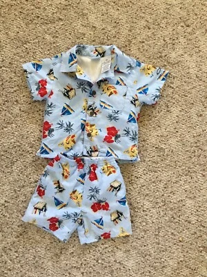 Ocean Pacific OP boys fish swim trunks outfit matching top Size 12 Months - Image 1 of 4