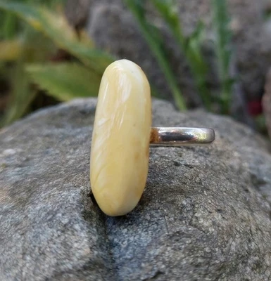 Anello Ambra Baltica Bianco Ovale Regolabile Argento Sterling 925 Gemma... - Immagine 1 di 4