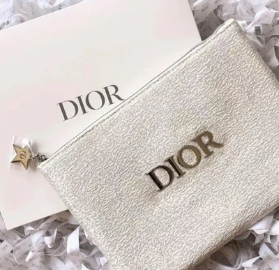 DIOR BEAUTY WHITE Sparkled Flat Pouch Silver Dior Makeup Bag GWP NWOB 9 x 6.5” - Image 1 of 4