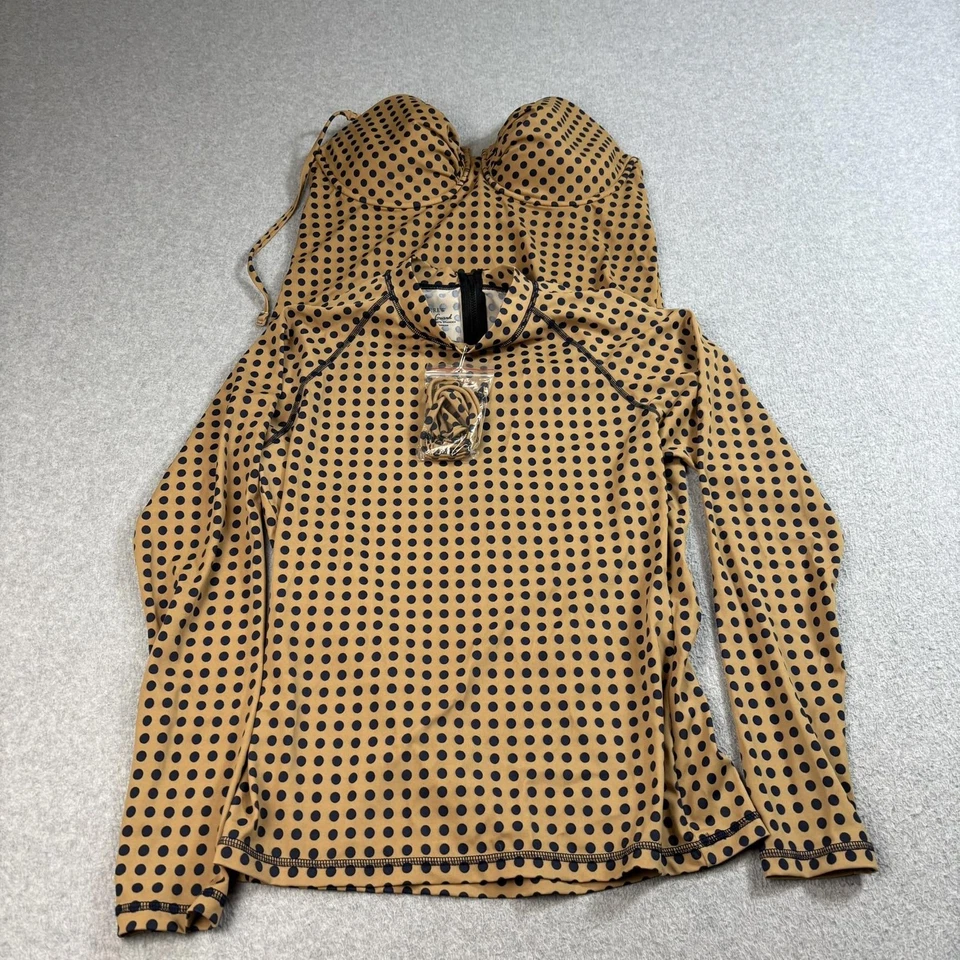 Camisa J Crew Protección contra Erupciones XL Tankini Top 10D Mujer Marrón Azul Marino Lunares Conjunto Natación Foto 1 de 4