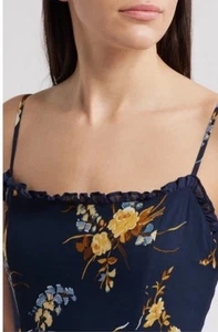 Reformation Lilibet Floral Ruffle Navy Midi Dress Women Sz 10 BNWT $$$ - Picture 1 of 5