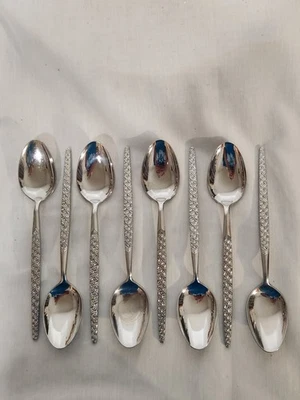 8 Pc Stainless Flatware Japan Place Oval Soup Spoons, Unf52, Discontinued EUC - Image 1 of 4