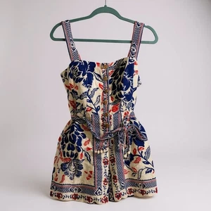 Rachel Zoe Romper Womens 8 Blue Red Floral Button Up Tie Waist Summer - Picture 1 of 8