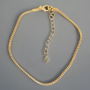 Golden Anklet/Bracelet Classic Box Chain Dainty Beach Wear 9-11” NEW - Picture 1 of 5