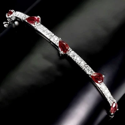 925 Sterling Silver Bangle Pear Ruby 6x4mm Natural Gemstone Jewelry 2.2inches. - Image 1 of 4
