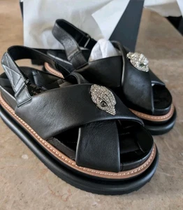 Sandali donna Kurt Geiger London Orson cinturino incrociato pelle nera taglia 7,5 nuovi - Foto 1 di 10