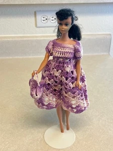 Vintage Handmade Crochet Knit Barbie Size Sundress purple No Doll - Picture 1 of 4