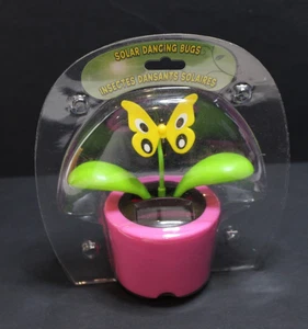 Solar Powered Dancing Butterfly in A Pink Flower Pot Bobble Head Toy - Picture 1 of 2
