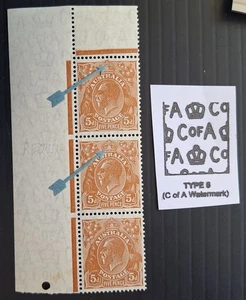 1932 Australia Strip 3X5d Orange Brown KGV Stamps MCCAWMK +Vars mint cat $240.00 - Picture 1 of 5