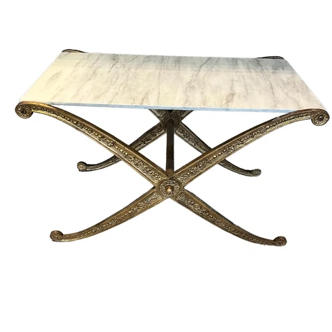 Hollywood Regency Marble Metal Brass Tone X Cocktail Table Cover