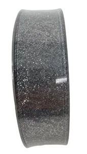 1.5" Wide X 50 Yards Premium Holiday Wired Ribbon Silver Glitter W/ Silver Trim - Picture 1 of 2