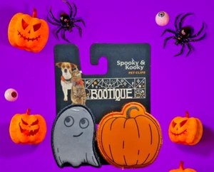 Halloween Pet Collar Clips Decorative Dogs or Cats Pumpkin & Ghost Spooky &Kooky - Picture 1 of 4