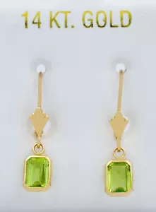 GENUINE 2.28 Cts PERIDOT DANGLING EARRINGS 14K GOLD -MADE IN USA - NWT - Picture 1 of 5