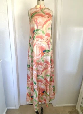 Novo com etiquetas Nicole Miller aquarela multicolorido vestido maxi cetim sem mangas colorido XS - Imagem 1 de 4