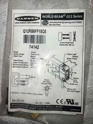 Q12AB6FF15Q Banner Engineering WORLD-BEAM Q12 Series: Fixed-Field - Image 1 of 4