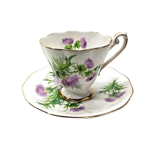 Royal Standard “Scots Emblem” Teacup & Saucer – Purple Thistle Gold Trim England - Picture 1 of 6