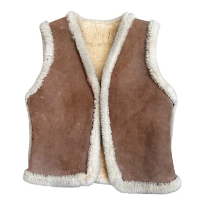 Vintage Leather Cowhide Suede  Fleece Sherpa Lined Brown Reversible Sz Sm - Image 1 of 4