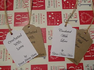 Crocheted With Love Personalised Tags Labels Buff or White Strung with Twine - Picture 1 of 3