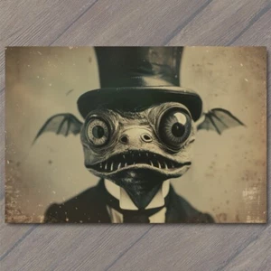 Kunstdruck Monster seltsam gruselige Augen seltsam Zylinder Hut Albtraum gruselig ungewöhnlich Retr - Bild 1 von 1