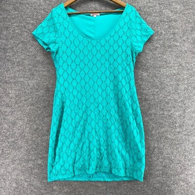 Isaac Mizrahi Dress Women XL Blue Geometric Crochet Short Shift Lined Casual - Image 1 of 4