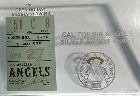 [1st Game] California Anaheim Angels 25th Anniversary Lucite OPENING DAY TICKET Cover