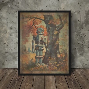 Retro ROBOT Tree Lover Wall Art, Robotic Nature Poster, Cute Sci-fi Droid Decor - Picture 1 of 19