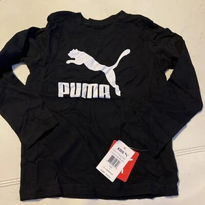 Puma Graphic Logo Long Sleeve T-Shirt Youth Unisex Black Casual Size 5 T NWT. - Picture 1 of 7