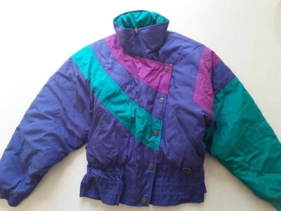 Chaqueta acolchada de nieve de colección años 80 90 Fera Ski Wear bloque de color azul púrpura talla 8 Foto 1 de 4