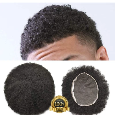 Pelucas rizadas de cabello negro humano afrofroamericano de encaje completo toupee para hombre Foto 1 de 4