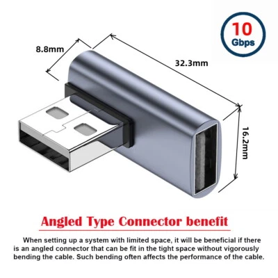 CY 10Gbps USB3.0 Male to Female Extension Power Data Video Adapter Right Angled - Image 1 of 4