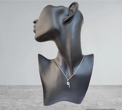 collana acciaio ciondolo argento rodiato 925 anallergico barretta fiore zircone  - Immagine 1 di 3