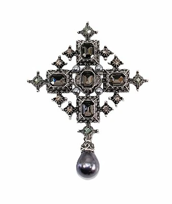 Broche Pin Cruz con Cristales Grises y Perla Gris Vintage Look King's Cross Nuevo Foto 1 de 4