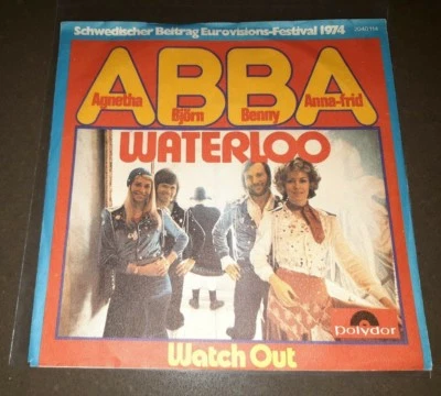 ABBA rare Waterloo / Watch Out 7in. single Eurovision Festival 1974 German  - Image 1 of 4