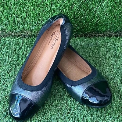 Zapatos planos de ballet Josef Seibel para mujer 8-8,5 sin cordones de cuero negro y plateado talla 39 Foto 1 de 4