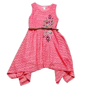 Knit Works Dress Girls Size 7 Coral Lace Floral Embroidered Belt Western Style - Picture 1 of 4