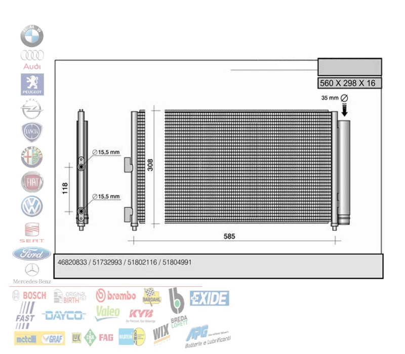 CONDENSATORE RADIATORE CLIMA FIAT PUNTO IDEA LANCIA MUSA 1.3 1.9 MULTIJET 43057 - Immagine 1 di 1