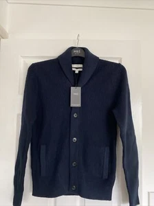 MARKS & SPENCER MENS NAVY BLUE SHAWL COLLAR KNITTED CARDIGAN Size S Bnwt