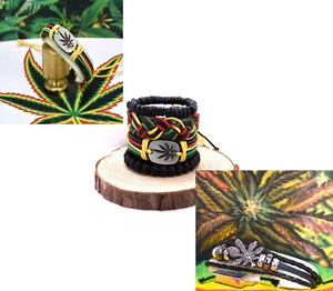 Weed 420 Marihuana THC Topfblatt Rastafari Jamaika Hip Hop verstellbares Armband - Bild 1 von 12