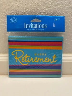 Happy Retirement Party Postcard Style Invitations 8Ct Retirement Stripes Pattern - Image 1 of 2