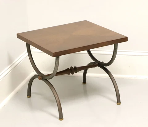 TOMLINSON 1960's Walnut Square Accent Table with Metal Legs - A Cover