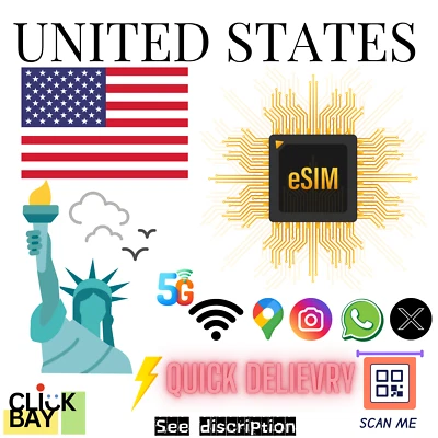 CLICKBAY [eSIM] United State Travel e-SIM High-Speed 4G/5G Data for 30 Days (Data only)
