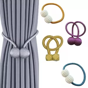 Magnetic Curtain Tie Backs Curtain Rope & Buckle Holdback Hooks 1 Pair - Picture 1 of 24