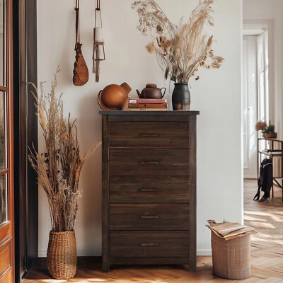 Cajonera vertical de 5 cajones MDF marrón con chapa de madera maciza 73*40*120 cm. Foto 1 de 4