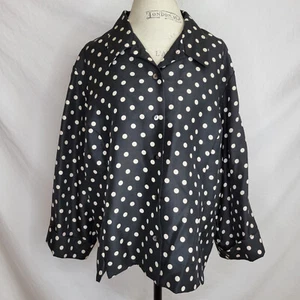 ICE Womens Silk Long Sleeve Button-Up Lined Black/White Polka Dot Size 3X - Picture 1 of 8