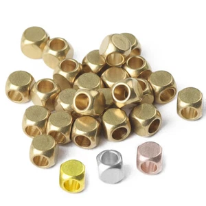 Cube 2mm 3mm 4mm 5mm 6mm Brass Metal Gold Silver Loose Spacer Beads Lot DIY - Picture 1 of 12