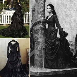Black Bustle Gothic Wedding Dresses Vintage Victorians Ruched South Vampire - Picture 1 of 9