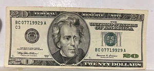 1999 $20 FRN Fancy S# BC 07719929 A, C3 District - Picture 1 of 2