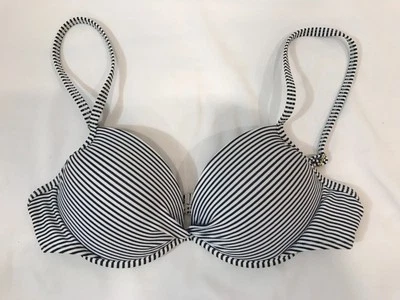 XHILARATION WOMEN'S PUSH UP BIKINI TOP NAVY BLUE & WHITE PIN STRIPED SIZE MEDIUM - Image 1 of 4