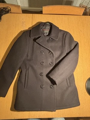 Abrigo DE COLECCIÓN Schott DUR O JAC Doble Pecho Negro Lana Acolchado Forro Guisante Talla MED Foto 1 de 4