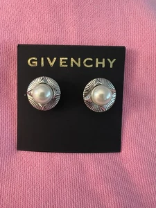 GIVENCHY Silver Colored Earrings- With Pearl Colored Center- Pierced-New - Picture 1 of 5
